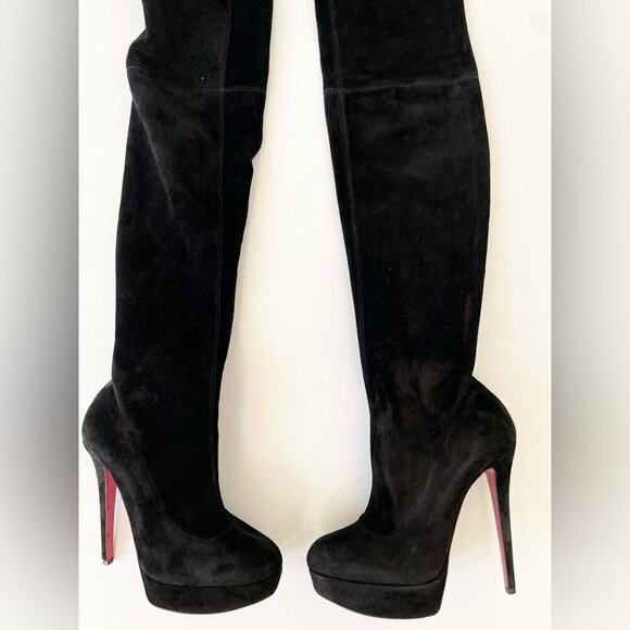 Christian Louboutin Black Suede leather Monica OTK thigh high boots EU 38.5 - Picture 5 of 15